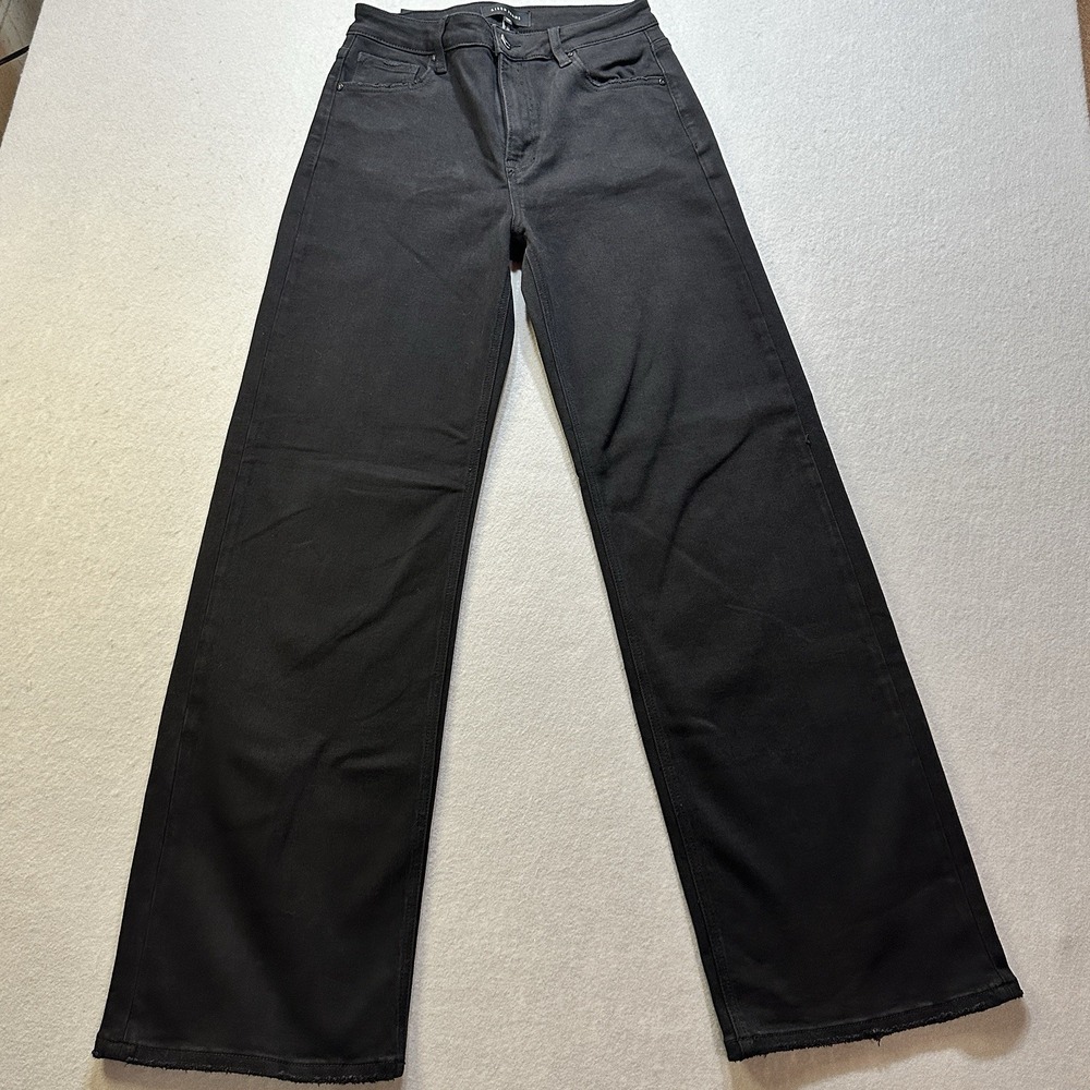 Risen High Rise Wide Leg Jeans Womens 9/29 Black Cropped Raw Hem Grunge Boho NEW